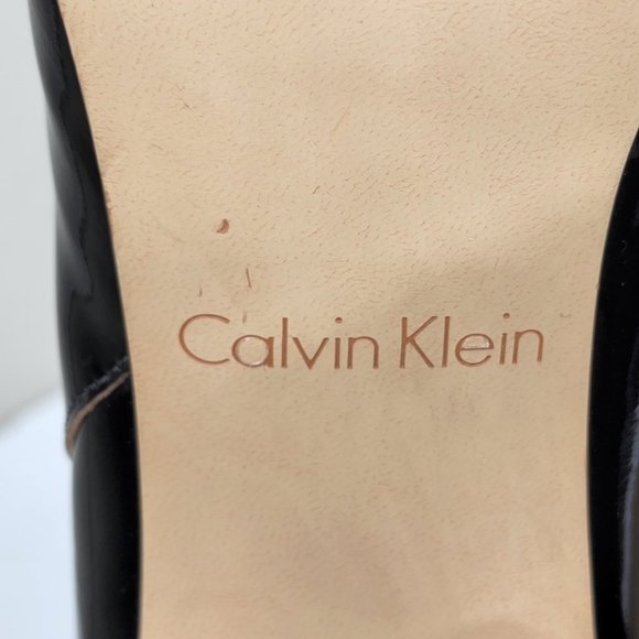 Calvin Klein Bernadet Platform Black Gold Patent Leather Boots Retro 70's sz 9 - Picture 9 of 10